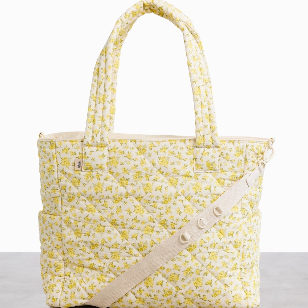 NWT BEIS x Elsa Hosk Quilted Tote Diaper Bag in Garden Party Yellow Flowers